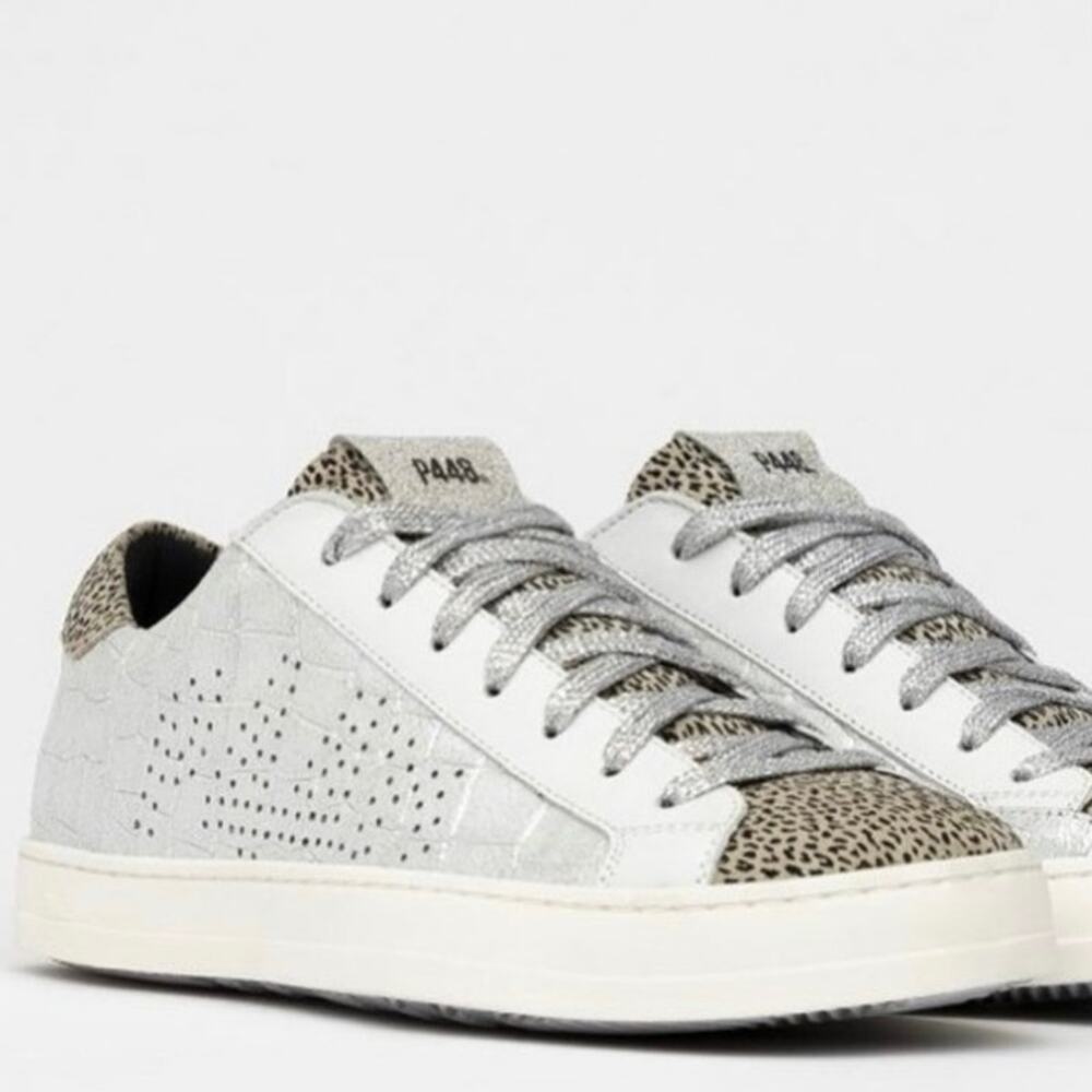 P448 John sneakers with white perforated leather cheetah print accents size 37
